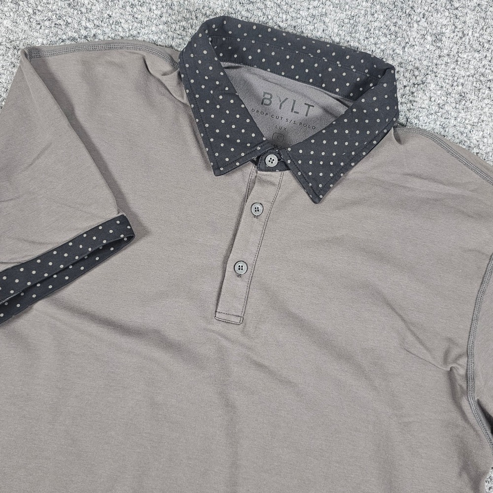 BYLT Basics Gray Polka Dot Polo Shirt